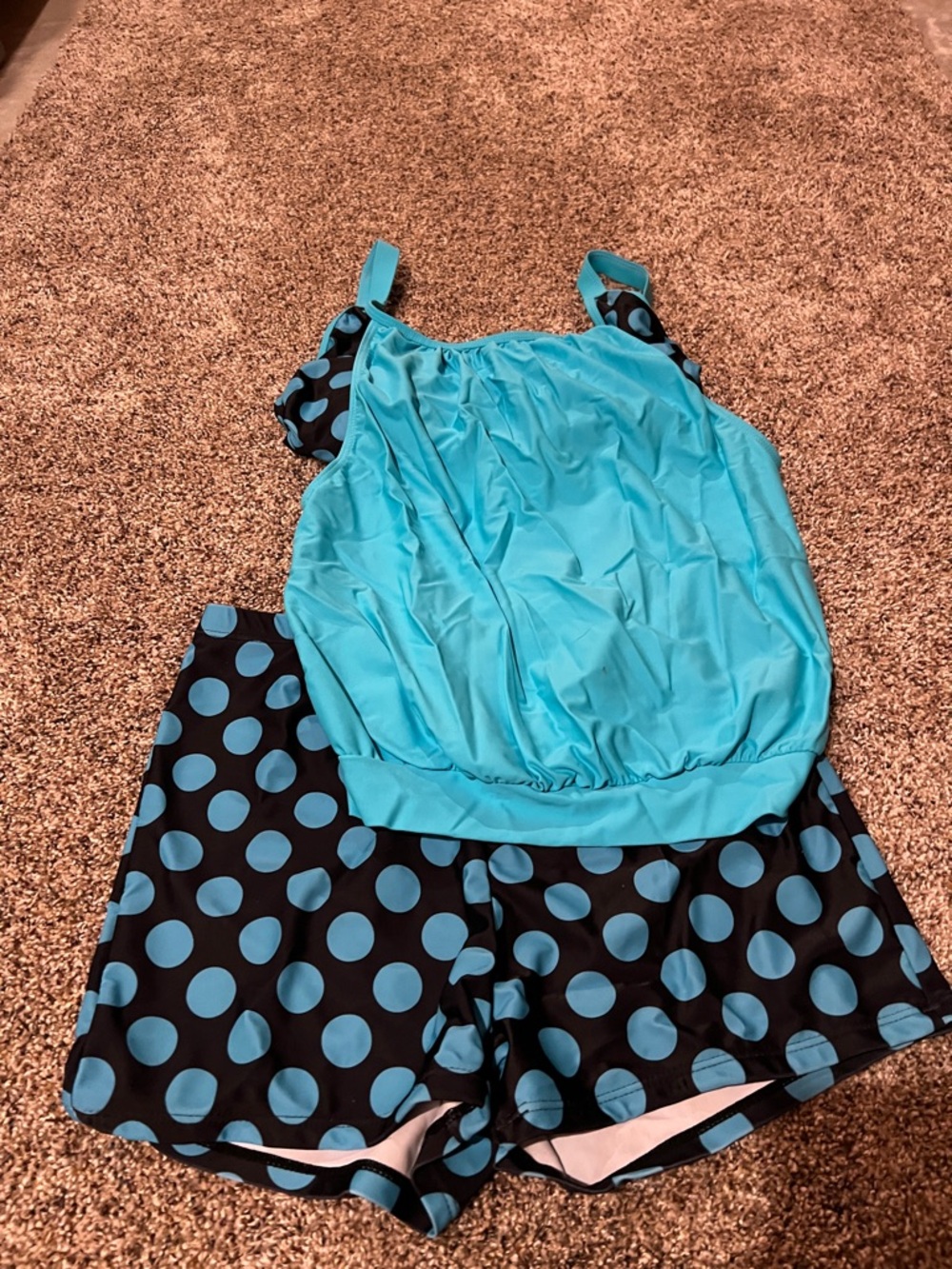 Turquoise & Black Polka Dot woman’s Swim Set - Tankini Top and Swim Shorts